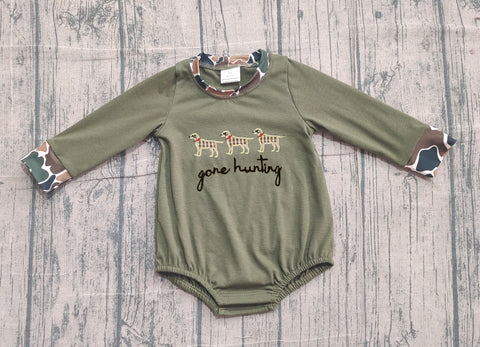 Preorder Samples LR2836 Embroidery Gone Hunting Camo Dog Baby Boys Romper