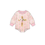 Preorder Samples LR2837 Easter Flower Cross Pink Baby Girls Romper