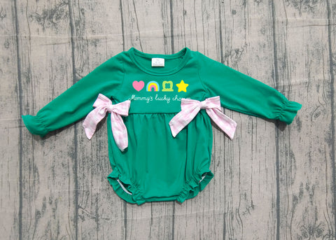 Preorder Samples LR2839 Embroidery St. Patrick Rainbow Green Baby Girls Romper