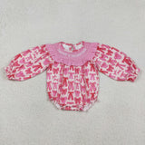 LR2842 Daddy's Valentine Bows Pink Baby Girls Romper
