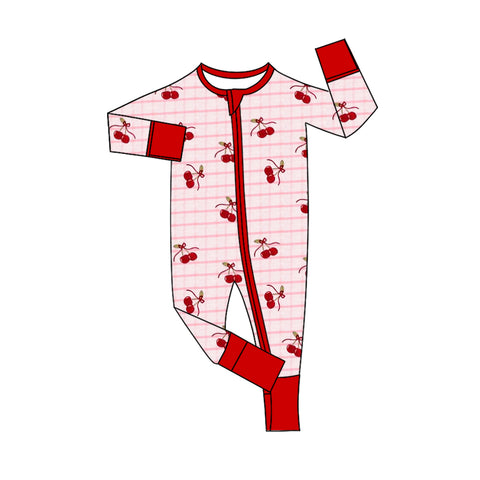 Preorder 11.25 MOQ 5 pcs LR2844 Cherry Red Baby Sleepers Romper