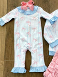 Preorder Samples LR2845 Coquette Bows Sky Blue Baby Girls Romper