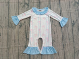 Preorder Samples LR2845 Coquette Bows Sky Blue Baby Girls Romper