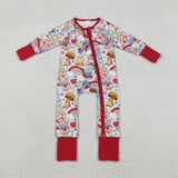 LR2852 Cartoon Strawberry Girl Pink Baby Sleepers Footie Romper