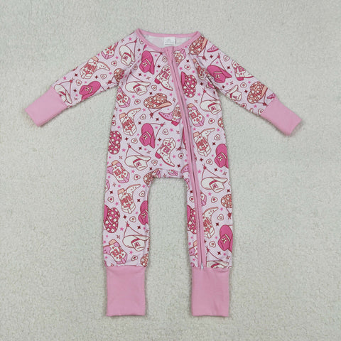 LR2855 Valentine's Day Howdy Boots Baby Sleepers Footie Romper
