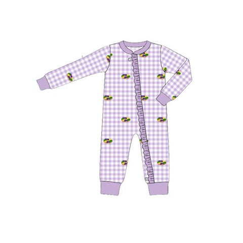 Preorder 12.01 MOQ 5 pcs LR2867 Mardi Gras Purple Plaid Baby Sleepers Romper