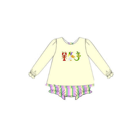 Preorder 12.01 MOQ 5 pcs LR2869 Mardi Gras Animals Stripe Baby Bummie Set