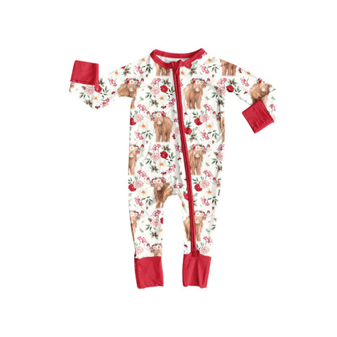 Preorder 12.04 MOQ 5 pcs LR2881 Cow Flower Red Baby Sleepers Romper