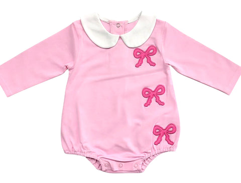 Preorder 12.08 MOQ 5 pcs LR2893 Valentine's Day Bows Pink Baby Girls Romper