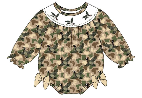 Preorder 12.08 MOQ 5 pcs LR2896 Hunting Camo Mallard Ducks Baby Girls Romper
