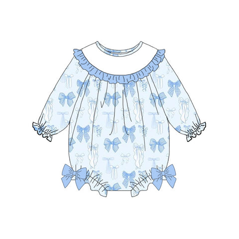 Preorder 12.08 MOQ 5 pcs LR2900 Coquette Bows Blue Baby Girls Romper