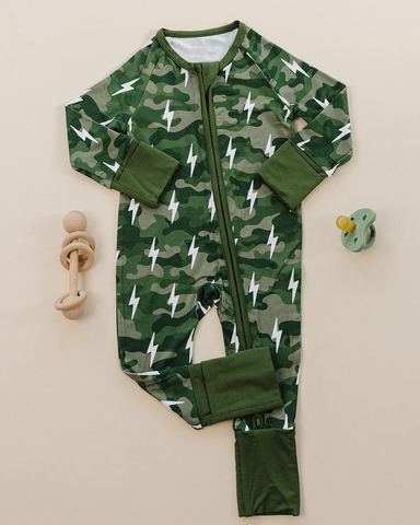 Preorder 12.11 MOQ 5 pcs LR2902 Hunting Lightning Camo Baby Sleepers Romper