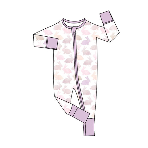 Preorder 12.11 MOQ 5 pcs LR2906 Easter Rabbit Purple Baby Sleepers Romper