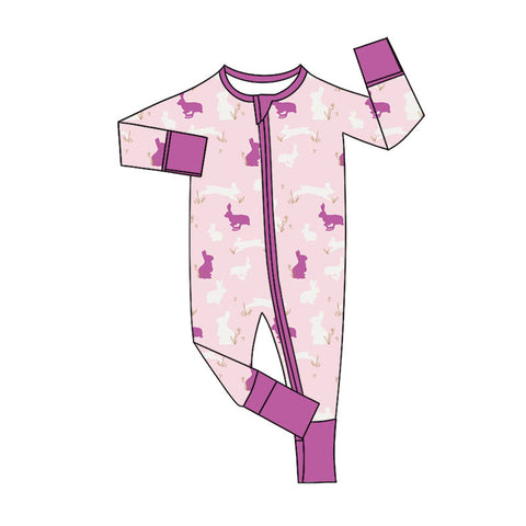 Preorder 12.11 MOQ 5 pcs LR2907 Easter Rabbit Purple Baby Sleepers Romper