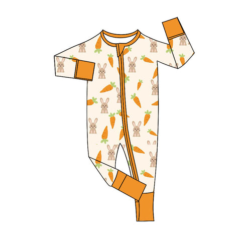 Preorder 12.11 MOQ 5 pcs LR2908 Easter Rabbit Carrot Baby Sleepers Romper