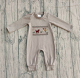 Preorder Samples LR2909 Embroidery Mallard Ducks Dog Baby Boys Romper
