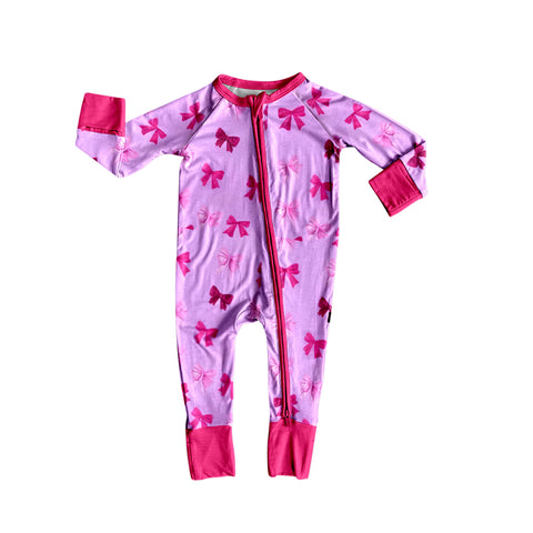 Preorder 12.13 MOQ 5 pcs LR2910 Bows Pink Baby Sleepers Romper