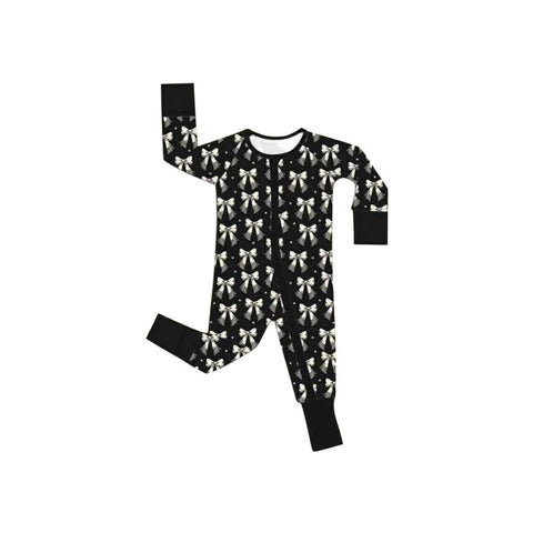 Preorder 12.13 MOQ 5 pcs LR2914 Bows Black Baby Sleepers Romper