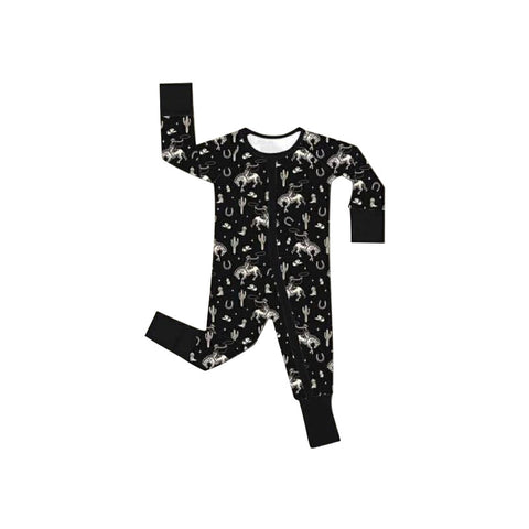 Preorder 12.13 MOQ 5 pcs LR2915 Western Cowboy Black Baby Sleepers Romper