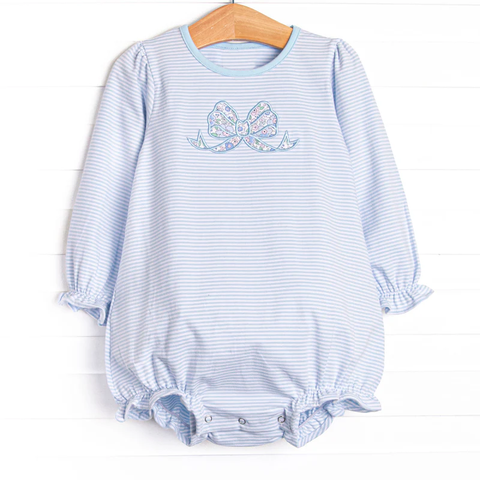 Preorder 12.13 MOQ 5 pcs LR2917 Flower Bows Blue Baby Girls Romper