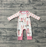 Preorder Samples LR2976 Western Boots Flower Pink Baby Girls Romper