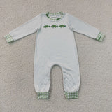 LR3006 Fish Green Plaid Baby Boy Romper
