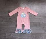 Preorder Samples LR3021 Embroidery Pumpkin Bows Flower Purple Baby Girls Romper