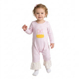 LR3022 Embroidery Candy Corn Bows Pink Plaid Dots Baby Girls Romper