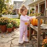 LR3022 Embroidery Candy Corn Bows Pink Plaid Dots Baby Girls Romper