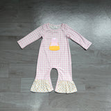 Preorder Samples LR3022 Embroidery Candy Corn Bows Pink Plaid Dots Baby Girls Romper