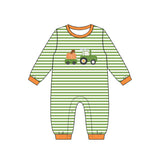 Preorder Samples LR3036 Embroidery Pumpkin Truck Stripe Orange Baby Boys Romper