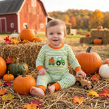 LR3036 Embroidery Pumpkin Truck Stripe Orange Baby Boys Romper