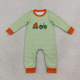 LR3036 Embroidery Pumpkin Truck Stripe Orange Baby Boys Romper