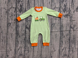 Preorder Samples LR3036 Embroidery Pumpkin Truck Stripe Orange Baby Boys Romper