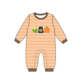 Preorder Samples LR3037 Pumpkin Scarecrow Stripe Baby Boys Romper