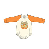 Preorder MOQ 5 pcs Each Style Thankful Pumpkin Bows Baby Bubble Romper