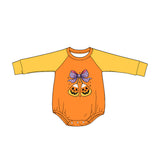Preorder MOQ 5 pcs Each Style Thankful Pumpkin Bows Baby Bubble Romper