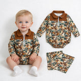 LR3048 Hunting Camo Branches Zipper Baby Boys Romper