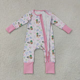 LR3071 Mallard Ducks Bows Flower Pink Baby Footie Sleepers