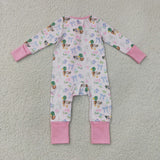 LR3071 Mallard Ducks Bows Flower Pink Baby Footie Sleepers