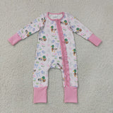 LR3071 Mallard Ducks Bows Flower Pink Baby Footie Sleepers