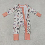 LR3078 Halloween Bows Orange Baby Footie Sleepers