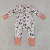 LR3078 Halloween Bows Orange Baby Footie Sleepers