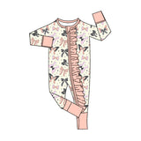 Preorder MOQ 5 pcs Each Style Halloween Pumpkin Bows Baby Sleepers Romper