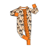 Preorder MOQ 5 pcs Each Style Halloween Pumpkin Bows Baby Sleepers Romper