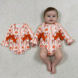 LR3083 Fall Pumpkin Bows Orange Baby Girls Bubble Romper