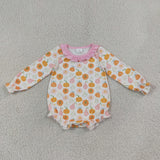 LR3098 Fall Pumpkin Pink Baby Girls Bubble Romper