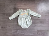 Preorder Samples LR3104 Thanksgiving Day Embroidery Turkey Pumpkin Pie Baby Bubble Romper