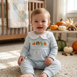LR3105 Thanksgiving Day Embroidery Turkey Pumpkin Pie Baby Romper