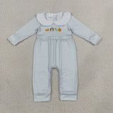 LR3105 Thanksgiving Day Embroidery Turkey Pumpkin Pie Baby Romper